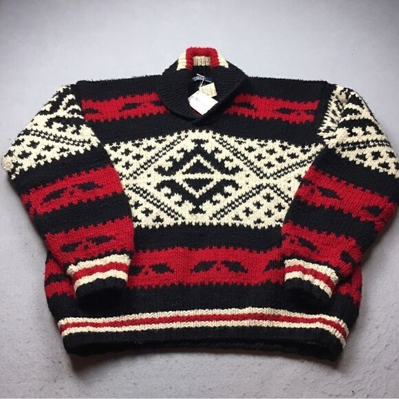 Polo Ralph Lauren Vintage Southwestern Style Handknit Wool Shawl Collar Sweater - Picture 6 of 16